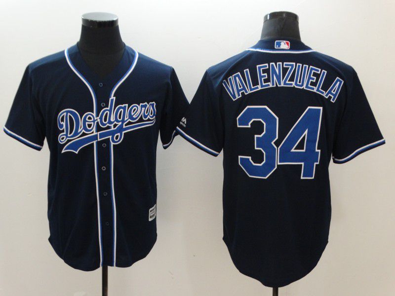 Men Los Angeles Dodgers 34 Valenzuela Black Game MLB Jerseys